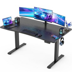 베켄 47.2인치 스탠딩 데스크 목재 데스크가 있는 조절 가능한 높이의 사무용 책상 가정용 공부 및 게임용 컴퓨터 테이블 작은 공간 모던 가구 브라운, 55 28 Inch, Black