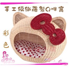 汪喵小舖 HELLO KITTY 造型手工藤編寵物窩, 1個