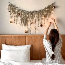 BEBEDECO 聖誕花圈牆樹全套+燈泡, 摩卡棕色, 120cm