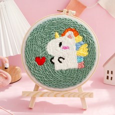 【超繪玩】戳戳繡毛綫繡針材料包 兒童學生課活動裝飾畫, 愛心獨角獸—送戳筆+支架 （材料包）⚑⚑, 1個
