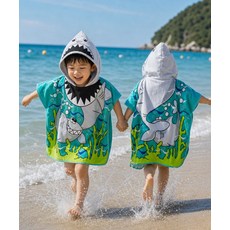 (다르담) 어린이 초등 유아 키즈 아기 비치가운 샤워 목욕가운 여름 물놀이 수영 입는 후드 상어 비치타올