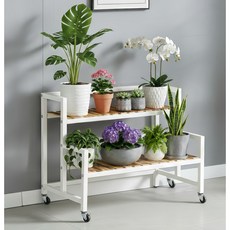 디원리빙 이동식 프리미엄 철제프레임 계단식 화분 정리 선반대, 화이트 80cm, 2단