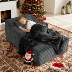 114.4cm(45인치) 긴 의자 라운지 의자 실내 코듀로이 덮개를 씌운 뼈 없는 소파 베드 딥 시트 슬리퍼 소파 독서 의자 거실 침실 영화 방을 위한 작고 편안한 클, 다크 그레이