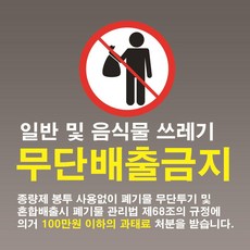 일반 음식물쓰레기 무단 투기 금지 안내경고판 백색아크릴 전면인쇄 표지판 100X100mm, 백색아크릴(전면인쇄)