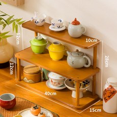 中式博古款 三層40cm木質置物架 茶具茶壺收納桌面展示架, 三層40cm長, 1個
