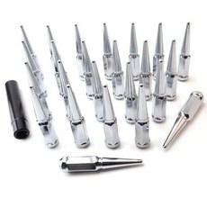 24개 세트 M14 x 1.5 크롬 원뿔형 볼록형 휠 스파이크 너트와 1개 소켓 키 램 1500 2012-2022 F-150 2015-2017 F-250 F-350 2003-2, 14x1.5, 24