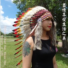 酋長帽 【現貨 速寄】印地安頭飾 派對 道具 走秀 舞台表演 化裝舞會 重機 cosplay 扮裝 印地安帽子 原住民風, 橘紅白