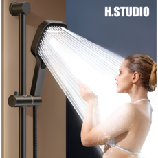 수압상승 샤워기 헤드 대형 3단 고압 욕실 절수 샤워기 모터내장형, 엘레강스블랙, 1개