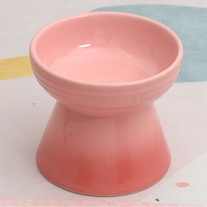 陶瓷高腳寵物碗 寵物碗保護頸椎 平口斜口碗 貓碗 狗碗 小型犬飯盆, 1個, 平口高腳碗—櫻花粉