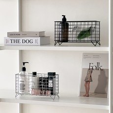 루시아이 직사각 레그 철제 바스켓, 실버, 1개