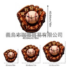 DFMEI 創意北歐簡約實木掛鐘透明鐘錶掛鐘客廳家居牆鍾裝飾鍾輕奢掛錶, 棒球手套2D【25.4—25.4cm】:如圖