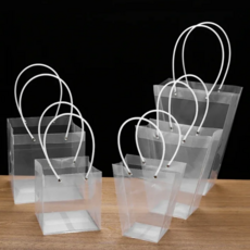 화분쇼핑백 꽃쇼핑백 비닐 PVC 플라워 꽃다발 포장 비닐 사다리꼴 투명가방, 사다리꼴 투명 5PCS x 특대