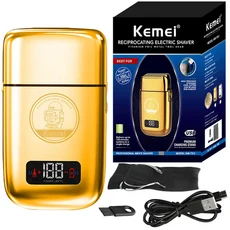 Kemei Km-Tx3 2021 새로운 디자인 안티 핀치 헤어 제품 전기 골드 금속 바디 면도 Usb 충전 왕복 면도기, 04 gold with box