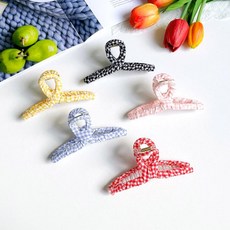 체크 패턴 유니크 헤어핀 헤어장식 패션악세서리, 핑크