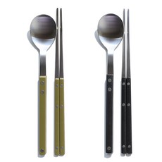 보겐 국산 New 쌍띠에 스텐 한식 수저 세트 실버, 아보카도+블랙, 1개, 숟가락+젓가락