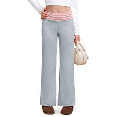 IIMMER Girls Summer Low Rise Fold Over Sweatpants – Stretchy Navy Blue Stripe Baggy Pants for Pres, 회색