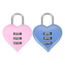 2피스 3자리 조합 자물쇠 하트 콤비네이션 자물쇠 코드 락 미니 수하물 자물쇠 러브 락커 락 귀여운 콤보 잠금 장치 백팩 수하물 사물함 주얼리 박스용 (핑크 & 블루), 2피스 3자리 조합 자물쇠 하트 콤비네이션 자물쇠, 코
