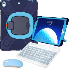 Powerway iPad Air3/Pro10.5吋專用圓環型藍牙鍵盤保護殼(送同色無線滑鼠)/台灣現貨, 藏青藍(藍色鍵帽/藍色滑鼠/藍色包護殼), 尊貴黑:藏青藍(藍色鍵帽/藍色滑鼠/藍色包護殼)