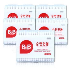 비앤비 유아용 순면면봉 사각 200p x5개, 200개입, 5개