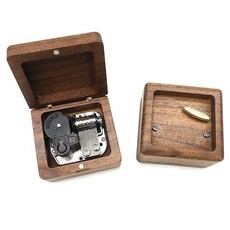 黑胡桃實木音樂盒擺件, 銀色機芯天空之城