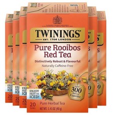 Twinings 오렌지 & 시나몬 스파이스 허브 티 개별 포장된 백 20개(1팩) 천연 카페인 프리 뜨겁거나 차갑게 즐기기 티백 20개 154934, 20개(6개입), 순수 루이보스 홍차