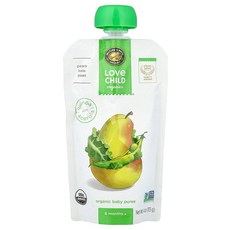 Love Child Organics Nature's Path 유기농 아기 퓨레 생후 6개월 이상 배 케일 완두콩 113g(4oz) Organics (러브 차일드 오, Love Child Organics, Nature's, 1
