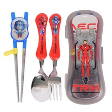 MARVEL 英雄學習餐具組 (鋼鐵人 美國隊長 蜘蛛人) 兒童學習筷湯叉組 附收納盒, 1套, 學習筷, 湯匙, 叉子, 收納盒