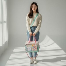 투명 굿즈 디스플레이 스퀘어 크로스백 덕후 포카 수납 데일리 여성 캐주얼 토트백, 1개, 블랙