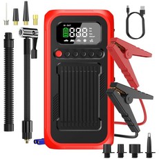 Guistekno 150 PSI 8000A 타이어 인플레이터 휴대용 공기 압축기 디지털 게이지 및 LED 조명이 장착된 에어 펌프가 점프 스타터 자동차 오토바이 자전거
