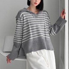 特蓋珍女款寬鬆條紋凱特琳海軍領針織衫