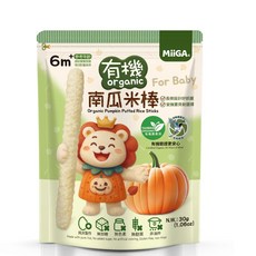 MiiGA 南瓜米棒 嬰幼兒米餅 6個月以上適用 無添加糖 無麩質, 1個, 有機-南瓜米棒 / 4104, 30g