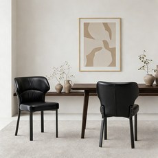 하루꿈 식탁 의자 이탈리안 럭셔리 가죽 소프트백 의자 대면적 등받이 카페 인테리어 식탁 의자, 2개, 블랙