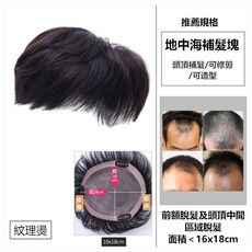 不然飾 男生頭頂髮片 假髮片 全真髮 氣質紋理燙 增髮量 全手織OTYW, 1個, (16x18cm)