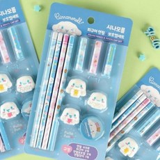 시나모롤 연필 + 보호캡 + 연필깎이 세트 학용품 입학준비 개학준비 문구 선물, 시나모롤 연필 + 보호캡 + 연필깎이 세트 학용품 입학