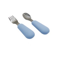 專業兒童學習湯匙 (副食品/兒童餐具), 夕霧藍,叉勺組, 湯匙、叉子