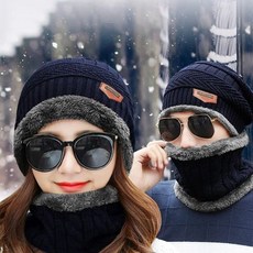 넥워머 남녀공용 캠핑 낚시 스키 기모 비니 세트, 블랙(비니+넥워머)