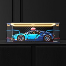 42083布加迪威龍賽車積木玩具展示盒，回燈型亞克力防塵收納盒，模型車透明展示防塵保護罩, 1個, 金橡木色底座开门款,60x30x20cm（仅展示盒）