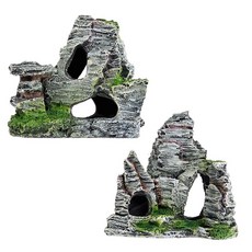 요정 꼬리 수조용 장식품 바위 수족관 모형 열대어 은신처 물고기 파충류 거북이 장식 오브제 장식 2종 세트 검은색, 1개