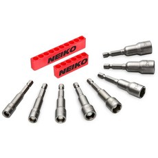 NEIKO 10066A 0.6cm(1/4인치) 육각 섕크 마그네틱 파워 너트 드라이버 세트 | 5피스 SAE 사이즈 0.6cm(1/4인치)에서 1.3cm(1/2인치) Cr-V_, 8 Piece_163303, Metric, Nut Driver Bit