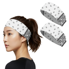 짐스터즈 스포츠 쿨 기능성 와이드 헤어밴드, 1세트, 화이트페이즐리+화이트페이즐리