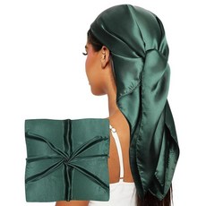 AWAYTR 88.9cm(35인치) 새틴 헤드 스카프 여성용 실크 헤어 반다나 매트 넥 랩 헤드스카프 다크 그린. 205096