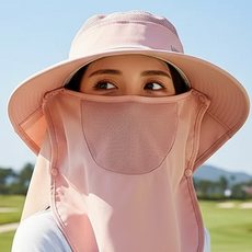 야외 자외선 차단 얼굴 전체 햇빛가리개 마스크 분리형 여성 파크골프 모자, 여성용 핑크, 1개