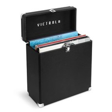 Victrola 빈티지 비닐 레코드 보관 휴대용 케이스 30개 이상의 레코드용, 블랙
