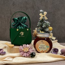 蜂蜜先生 蜂蜜提籃組 泰國龍眼蜂蜜240g 綠色皮質提籃附竹湯匙 禮盒組, 1個, 綠色皮質提籃+綠色絨布袋+竹湯匙