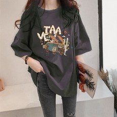 프리티글라라 여성 반팔 박시 프린팅 오버핏 티셔츠 t-08-j