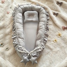 純棉嬰兒巢床 行動式安全床圍, 灰色花邊, 1個