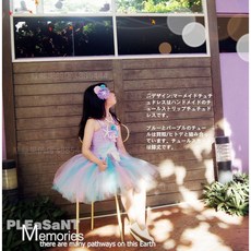 夢幻美人魚造型服 附水鑽頭飾 網紗裙 變裝派對 萬聖節服裝, 1個, 100(適合90-100cm)