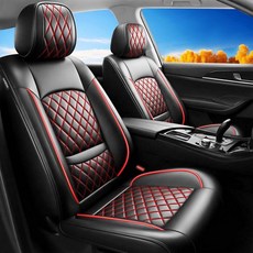 Banklif Fit Elantra 카시트 커버 현대 엘란트라 2017-2025 2026용 - 프리미엄 가죽 방수 전천후 에어백 호환 미끄럼 방지 통기성 시트 프로텍터, #001-블랭크&레드, 풀 세트