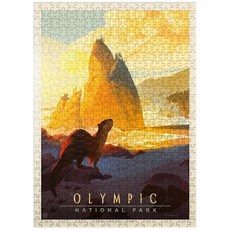 MyPuzzle 올림픽 국립공원: 해달 빈티지 포스터 - 프리미엄 500피스 직소 퍼즐 성인용, 500 Pieces