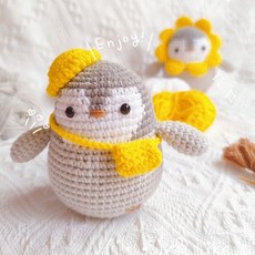 뜨개질패키지 크로셰 동물인형 펭귄 코바늘 DIY 원사 재료 키트 여행 배낭 오리 마리 완제품, 1개, 남녀공용